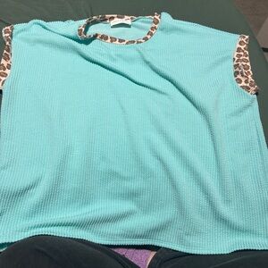 Lovely Melody Turquoise Top with Leopard Accents